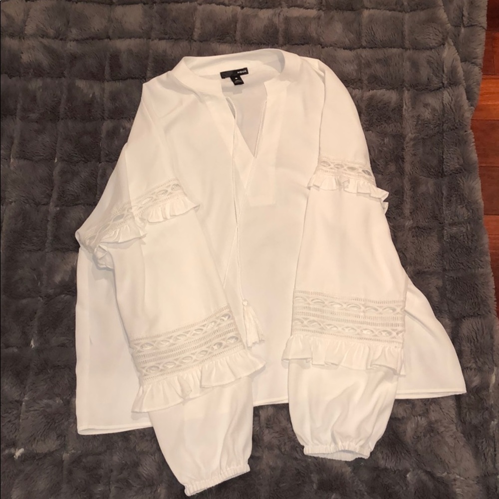 White Long Sleeve Aqua Shirt